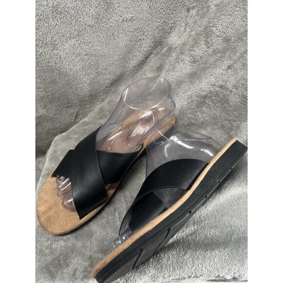 IZOD Women's 8 Alyssa Black Cross Wide Strap Slide Slip On Sandals Classic - Picture 3 of 8